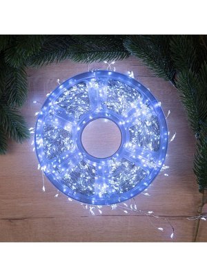 Гирлянда «Мишура» 50 м роса, IP44, серебристая нить, 1500 LED, 8 режимов, свечение белое, 36 В