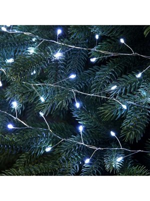 Гирлянда «Мишура» 50 м роса, IP44, серебристая нить, 1500 LED, 8 режимов, свечение белое, 36 В