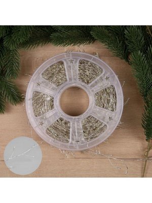 Гирлянда «Мишура» 50 м роса, IP44, серебристая нить, 1500 LED, 8 режимов, свечение белое, 36 В