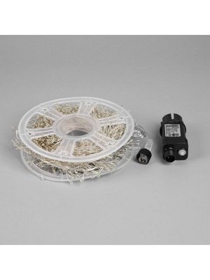 Гирлянда «Мишура» 50 м роса, IP44, серебристая нить, 1500 LED, 8 режимов, свечение белое, 36 В