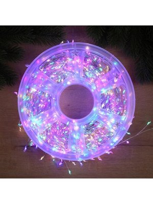 Гирлянда «Мишура» 50 м роса, IP44, серебристая нить, 1500 LED, 8 режимов, свечение мульти, 36 В