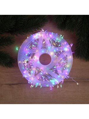 Гирлянда «Мишура» 20 м роса, IP44, серебристая нить, 600 LED, 8 режимов, свечение мульти, 18 В