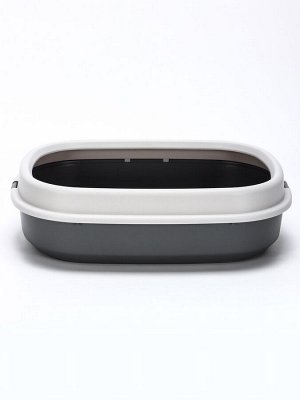 Лоток для кошек Фур-Мур 48x35.5 см с бортом + совок, Soft-touch, смоки