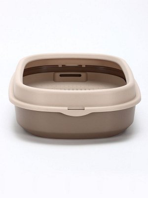 Лоток для кошек Фур-Мур 48x35.5 см с сеткой и бортом, Soft-touch, капучино