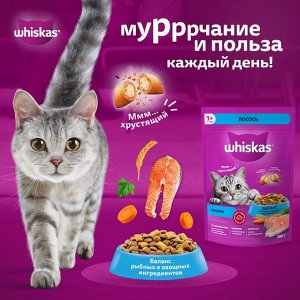 Сухой корм Whiskas для кошек, лосось, подушечки, 1.3 кг