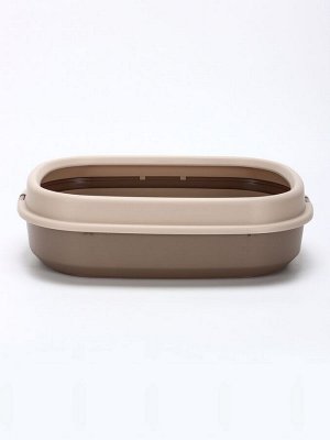 Лоток для кошек Фур-Мур 48x35.5 см с сеткой и бортом, Soft-touch, капучино