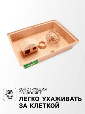 Клетка для грызунов «Пижон» складная, 38x27x27 (домик, миска, колесо) бежевая