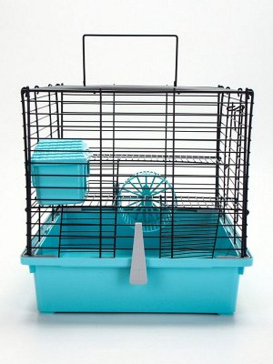 Клетка для грызунов «Пижон» складная, 38x27x27 см (домик, миска, колесо), бирюзовая