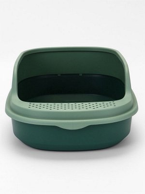 Лоток для кошек Фур-Мур 48x35.5 см с высоким бортом + совок, Soft-touch, изумруд