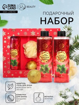 Новогодний подарочный набор косметики «Зимняя вьюга», с ароматом мяты и корицы. Красная серия