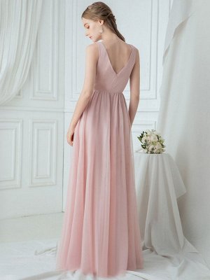 Нежное розовое длинное вечернее платье