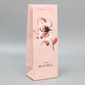 Пакет подарочный ламинированный под бутылку, упаковка, «You are beautiful», 13x36x10 см