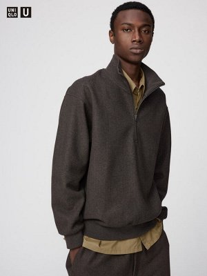 UNIQLO U - свитшот с короткой молнией из начёсанного трикотажа - 35 BROWN