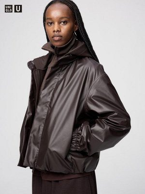 UNIQLO U - укороченная куртка с покрытием и скрытым капюшоном - 39 DARKBROWN
