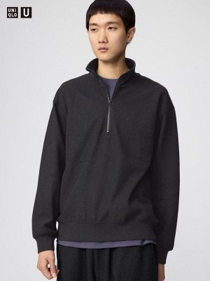 UNIQLO U - свитшот с короткой молнией из начёсанного трикотажа - 08 DARKGRAY