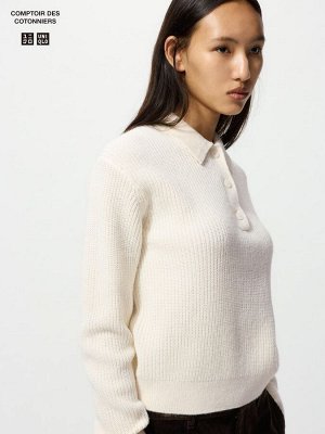 UNIQLO - шерстяной смесовый свитер-поло - 01 OFFWHITE