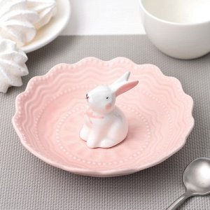 Блюдце "Кружева Кролик" 15 см, цвет розовый