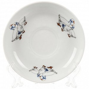 Блюдце фарфор, 15 см, круглое, Гуси, Добрушский фарфоровый завод, 9С1428Ф34