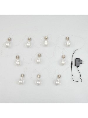 Гирлянда «Нить» 3 м с насадками «Лампочки», IP20, серебристая нить, 100 LED, свечение тёплое белое, 3.5 В
