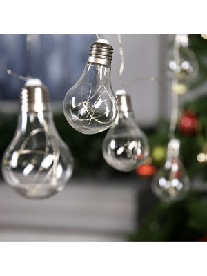 Гирлянда «Нить» 3 м с насадками «Лампочки», IP20, серебристая нить, 100 LED, свечение тёплое белое, 3.5 В