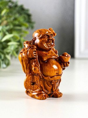 Нэцкэ фигурка полистоун под дерево «Хотей. Богатство», 7.2x6.8x9.2 см