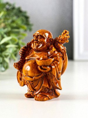 Нэцкэ фигурка полистоун под дерево «Хотей. Богатство», 7.2x6.8x9.2 см