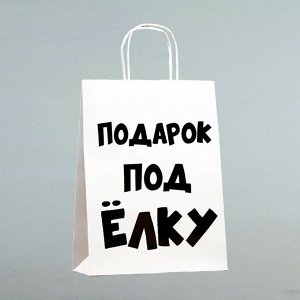 Пакет бумажный подарочный новогодний крафт с приколами, «Подарок под ёлку», белый, 24x14x28 см