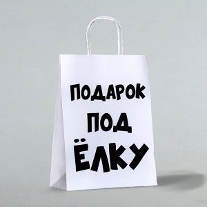 Пакет бумажный подарочный новогодний крафт с приколами, «Подарок под ёлку», белый, 24x14x28 см