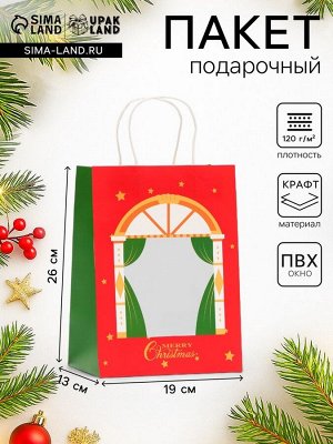 Пакет подарочный новогодний с окном «Театр» 19x26x13 см