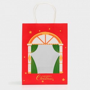 Пакет подарочный новогодний с окном «Театр» 19x26x13 см