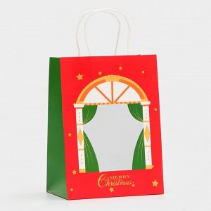 Пакет подарочный новогодний с окном «Театр» 19x26x13 см