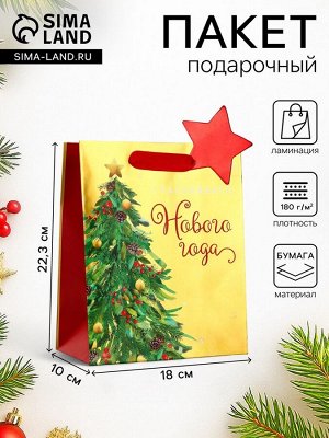 Пакет подарочный новогодний, с тиснением «Счастливого Нового года», люкс, 18x22.3x10 см