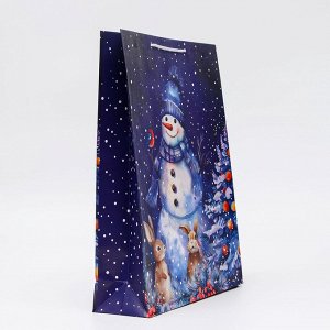 Пакет подарочный новогодний ламинированный «Гордый снеговик», 33x42.5x10 см