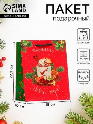 Пакет подарочный новогодний ламинированный «Глинтвейн», 18x22.3x10 см