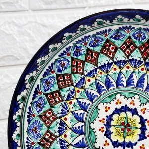 Ляган узбекский Риштанская керамика «Узоры», d=28 см, синий