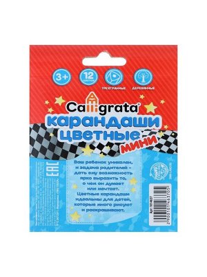 Карандаши Calligrata «Машинка», 12 цветов, деревянные, трёхгранные, мини