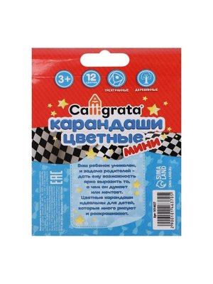 Карандаши Calligrata «Машинка», 12 цветов, деревянные, трёхгранные, мини