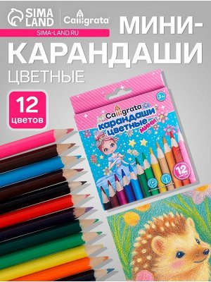 Карандаши Calligrata «Принцесса», цветные, 12 цветов деревянные, трёхгранные, мини