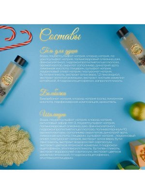 Новогодний подарочный набор косметики SB BEAUTY, шампунь, гель для душа, бомбочка, мочалка, с ароматом хвои и мандарина