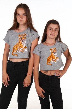 Короткая футболка Леопард. (Серый)