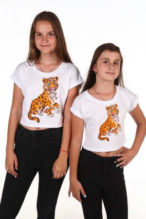 Короткая футболка Леопард. (Белый)