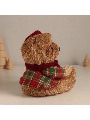 Фигурка новогодняя «Мишка в клетчатом костюме и колпаке», 17x16x13 см