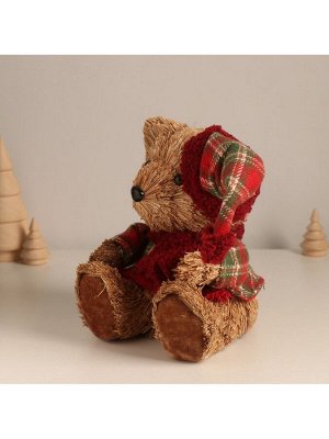 Фигурка новогодняя «Мишка в клетчатом костюме и колпаке», 17x16x13 см