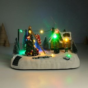 Фигурка светящаяся «Дед Мороз украшает ёлочку», крутящаяся, 26.5x16x17.5 см
