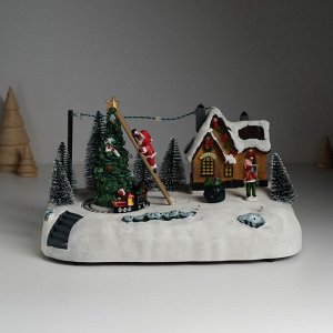 Фигурка светящаяся «Дед Мороз украшает ёлочку», крутящаяся, 26.5x16x17.5 см