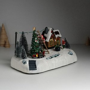 Фигурка светящаяся «Дед Мороз украшает ёлочку», крутящаяся, 26.5x16x17.5 см