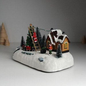 Фигурка светящаяся «Дед Мороз украшает ёлочку», крутящаяся, 26.5x16x17.5 см
