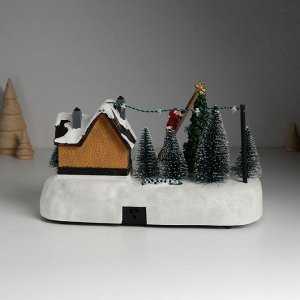 Фигурка светящаяся «Дед Мороз украшает ёлочку», крутящаяся, 26.5x16x17.5 см