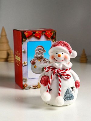 Фигурка светящаяся «Снеговик в шубке с помпонами», керамика, 7.5x6.5x12.5 см