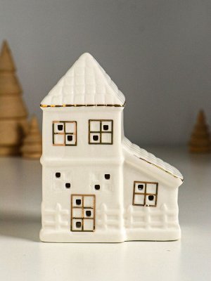 Фигурка светящаяся «Домик с верандой», керамика, белый с золотом, 9.5x6x12.5 см
